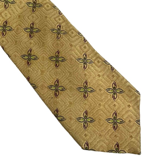 Ermenegildo Zegna Men's Necktie Tie 3.5" Silk Yellow Mixed Pattern - Picture 5 of 6
